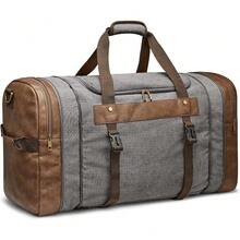 Upgraded Version 65L Expandable Canvas Duffle Bag Travel Overnight Holdall Weekend Bag With Shoes Compartment Large Carry On Bag Tote Gym Bag For Men Women - Gray - View 2