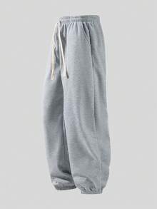 Pantalones casuales versátiles de unicolor de pierna estrecha para mujeres, con ajuste de cordón, simples y de moda, adecuados para deportes al aire libre y entrenamiento físico - Gris Claro - Ver 3