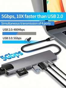 8 In 1 Port Docking Station USB Type C HUB To HDM 4K-Compatible RJ45 SD&TF Card Reader USB 3.0 PD 87W Adapter Splitter For Laptop PC Pro Air Android Phone Take It With You On Office Trips And Business Trips