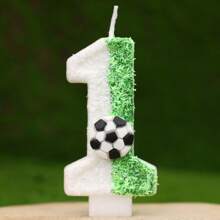 Creative Hot-Selling 0-9 Numeric & Letter DIY Birthday Cake Candle, Handmade Party Festival Decoration Candle, White & Green Bicolor, Colorful Glitter Football Field Design, For Birthdays, Celebrations, Photo Props, 1 Pc