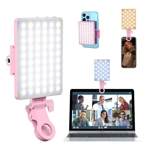 Selbstbelichtungsleuchte für Telefon, Laptop, Tablets Kamera Fotografie Video, mit vorderer & hinterer Klammer, einstellbare 3 Lichtmodi für Telefon, kompatibel mit iPhone, Android, iPad, Laptop, für Make-up, Selfies, Vlog geeignet für Selfies und Livestreaming, tragbare Leuchte