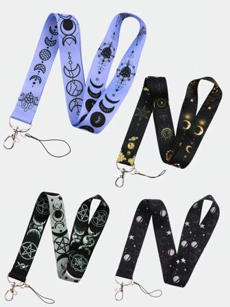 1 件星月五角星图案波西米亚风格挂绳，适用于身份证夹、钥匙、钥匙扣，是送给男女、教师、职员、护士的绝佳礼物。汽车配件包饰学校可爱哥特式 Y2k 包饰挂绳带身份证夹汽车配件包饰