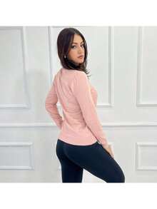 Women's Knitted Linen Cardigan With Button Closure - Rosa Pálido - Ver 3