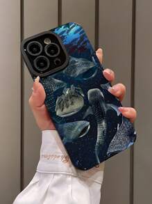 Carcasa de teléfono a prueba de arañazos y huellas dactilares, con diseño de ballena azul y rayas verticales, textura de piel sintética, a prueba de golpes, compatible con iPhone y otros modelos