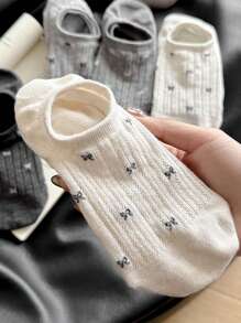 4 paia di calzini da donna leggeri con fiocco, calzini invisibili, comodi, traspiranti e antiscivolo, nei colori bianco, nero e grigio, adatti per la primavera e l'estate