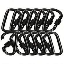 3 piezas Mosquetones con forma de D con tornillos, clips de aleación de aluminio negro, aptos para actividades al aire libre: acampada, senderismo, pesca, ganchos para llaveros