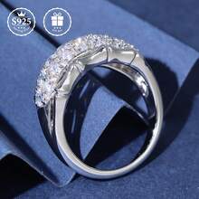 1 pieza Anillo de mujer de banda ancha brillante de plata S925 con detalles de bambú y Moissanita, elegante de lujo de alta gama, ideal para boda, fiesta, regalo del Día de la Madre