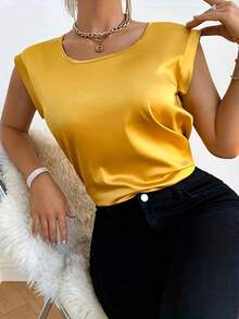 Women's Casual Sleeveless Solid Color Blouse For Summer - Gold - View 6
