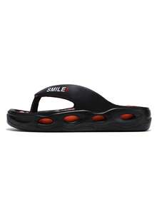 Chanclas para hombre con estampado tropical, sandalias casuales con diseño de letras para usar en la playa, al ir y venir del trabajo, en casa, en verano - Negro - Ver 4