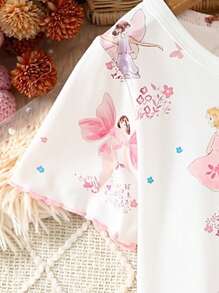Camisón ignífugo con estampado lindo para niñas, cuello redondo, manga corta, ropa de casa informal, nueva llegada de primavera y verano