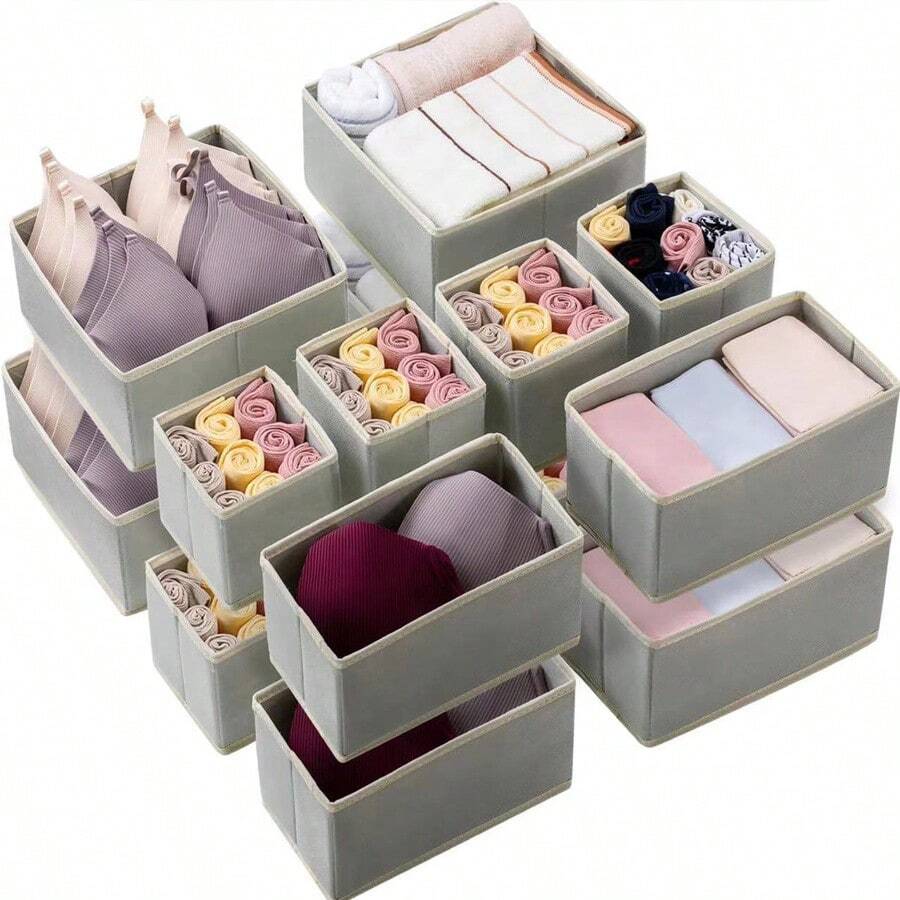 Underwear Drawer Storage Box, Foldable Fabric Wardrobe Organizer And Storage Space, Multi-Purpose Storage Space For Organizing Wardrobes, Vanity Drawer Partition Suitable For Baby Clothes, Bras, Scarves, Belts, Ties - Light Grey - View 1