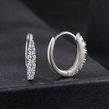 1 对 925 纯银经典莫桑石环形耳环经实验室认证的钻石耳扣适合女士订婚婚礼精美珠宝礼物 - 銀色 - 查看 6