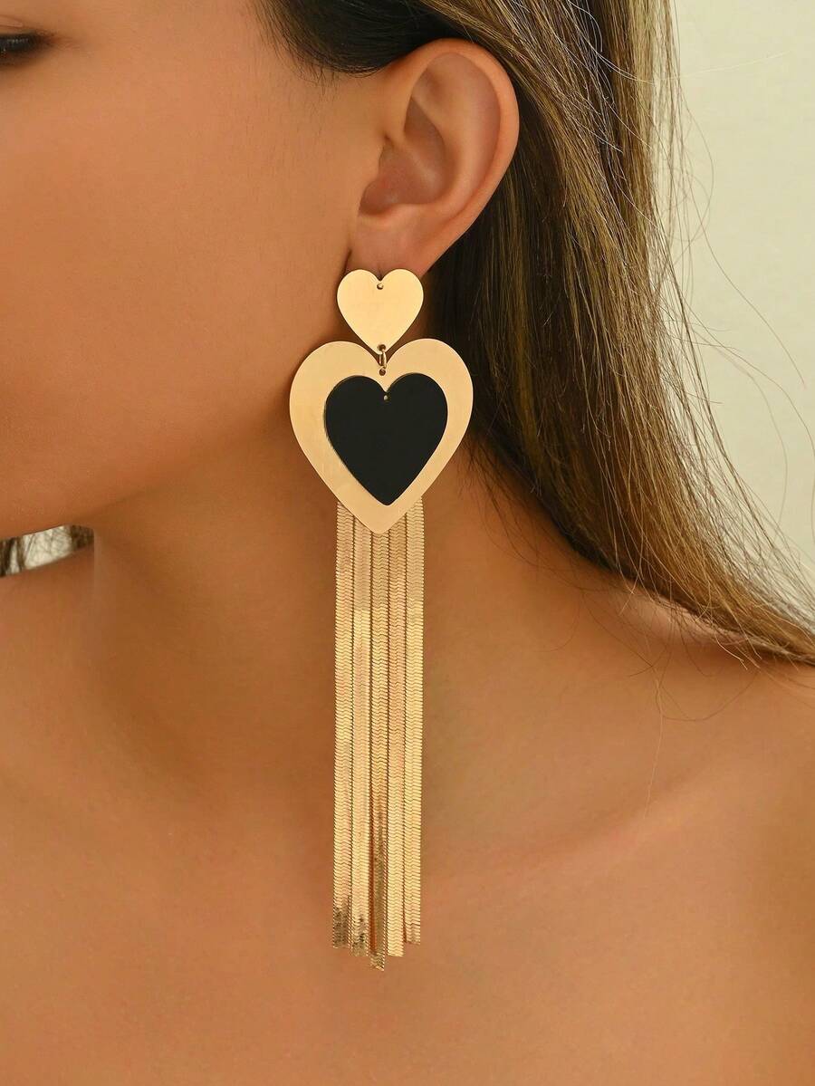 1 对创意新款欧美风格夸张流苏马赛克时尚优雅耳环