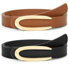 2pcs Solid Color Casual PU Leather Women Thin Waist Belt, Adjustable For Spring & Summer