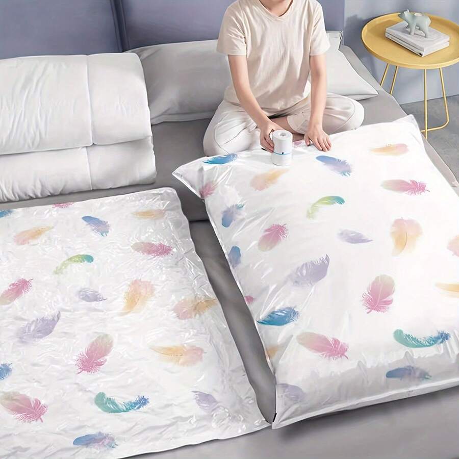 1/3/5pcs Vacuum Compression Bag, Space Saver Bag, Quilt Clothes Luggage Storage Bag, Down Jacket Sweater Pillow Storage Bag, Moisture-Proof Mildew-Proof And Dust-Proof Storage Bag - Feather - View 1