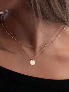 1pc Double-Layer Round Pendant Necklace (Random Number Of Beads) - Yellow Gold - View 4