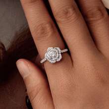 Bamoer 925純銀豪華花朵戒指，精緻的清新玫瑰戒指鑲嵌CZ，適合女性的精美珠寶禮物