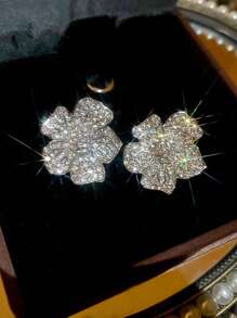 1 Pair Luxury Cubic Zirconia Stud Earrings, Suitable For Wedding Anniversary, Party Jewelry, Mother's Day, Valentine's Day Gift, Retro Chic And Elegant Design