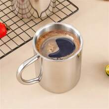 1 pièce Tasse à café en acier inoxydable avec couvercle et anse, tasse en métal incassable à double paroi. Tasse à café de voyage, tasse à thé de camping en acier inoxydable incassable, idéale pour la rentrée scolaire