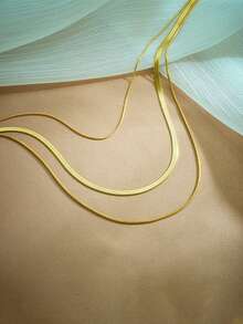 1pc Stainless Steel 3 Layer Versatile Multi-Layered Necklace, Suitable As Gift For Holidays - Yellow Gold - View 3