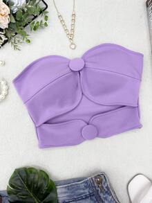 ELLIE Women's Strapless Crop Top With Button Details - 紫丁香色 - 查看 1