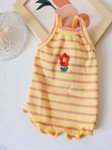 1pc Rainbow Striped Sleeveless Pet Vest For Cats & Small Dogs, Lightweight & Breathable Polyester Fabric, Suitable For Summer, With Embroidered Pattern