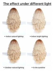 26 英寸金色假发长卷发渐变金色假发带刘海女士日常派对角色扮演假发音乐节时尚假发复活节礼物 - 漸變金色 - 查看 9