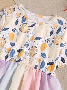 2pcs/Set Girls Dresses, Children Crew Neck Printed Mesh Summer Dress, Fashion For Toddler & Little Girls, Suitable For Spring/Summer