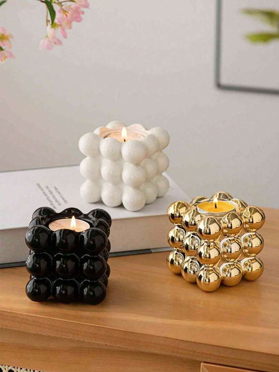 1pc Resin Craft Gold/White/Black/Magic Cube Aromatherapy Candle Holder Creative, Home Decoration Ornaments Geometric Magic Cube Candle Holder. Valentine's Day Gift Halloween, Holiday, Festival,Room Decor,Home Decor, Birthdaydecor,Kitchen,Wedding, Bedroom Decor, Livingroom Decor, Gift, Party Decor - Multicolor - View 1