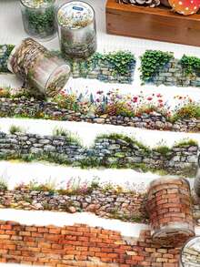1 Roll 78.74inch(200cm) Old Courtyard Walls And Flower Grass Themes PET Stickers On Roll Cutting Decor Scrapbooking Personalized DIY Collage Card Material Aesthetics Junk Journal Office & School Supplies Scrapbook Supplies - Multicolor - View 4