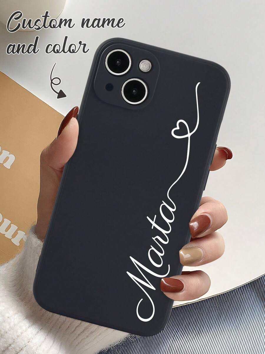 Funda de teléfono personalizada con línea de corazón, firma, letras de varios colores, nombre y frase corta, anti-caídas, gruesa y transparente con espejo, funda de teléfono con espejo personalizada con nombre, compatible con 11 12 13 14 15 16 Pro Max, protección a prueba de golpes, regalo personalizado único, cubierta trasera protectora de espejo transparente multifuncional - Multicolor - Ver 1