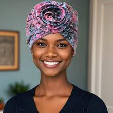 قطعة واحدة من قبعة تربان ذات طبعة زهرية كبيرة وطيات مطاطية للسيدات ، غطاء رأس بوهيمي ملون للنزهات والاستخدام اليومي ، وغطاء للشعر لمرضى السرطان ، طويل وناعم ومريح ، مطبوع وعصري