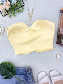 ELLIE Women's Strapless Crop Top With Button Details - 黃色 - 查看 4