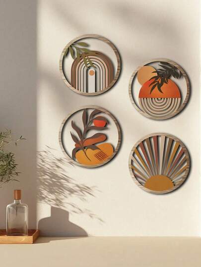 4pcs /8pcs Wooden Wall-Hanging Art, Bohemian Wall-Hanging Art, Home Decoration Of Peasant Living Room And Bedroom, Rural Courtyard Wall-Hanging Decoration, Wall Decoration, Christmas Gifts.