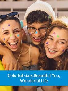 480pcs Pink, Black, White, Blue, Purple, Green Star Pattern E-Star Face Stickers, Essential For Photo Taking And Face Painting, Suitable For Various Parties, Gatherings And Entertainment Activities. 240/40pcs Set, Cosmetics, Affordable Price, Can Be Used For Room Decoration, Vanity, Travel, Bedroom, Makeup Accessories, Christmas Gifts, Cosmetics, Makeup Tools, Cheap Goods, Gifts, Women Gifts, Christmas Gifts. - Black - View 3