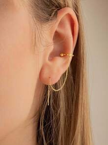 1PC 925 Sterling Silver Dangle Chain Earrings For Women Long Drop Dangle Wrap Earrings Romantic Cartilage Cuff Tassel Earring Fashion Jewelry For Women