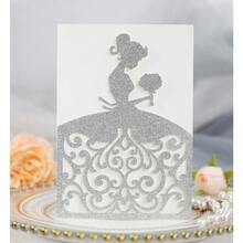 [Glittery Invitation] 10pcs Glittery Pink Laser-Cut Invitation Cards With Insert Insert Card | Elegant Floral & Heart Design, Bridal Shower Party Supplies | Elegant Invitations, Princess, Wedding, Birthday, Baptism - 10pcs/set - View 7