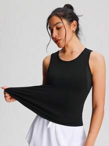 Top deportivo sin mangas de malla transpirable con parches, chaleco curvo para yoga, fitness y running