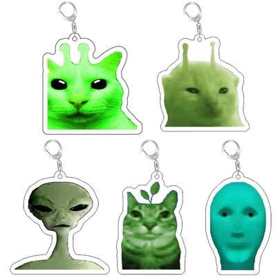 Zip Zip Zap Zap Zip Zip、外星猫表情包、外星钥匙扣、绿色外星猫趣味可爱钥匙扣、亚克力动物可爱背包吊坠汽车饰品包饰背包学校字母哥特 Y2k