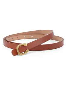 1 pezzo Cintura per donna in ecopelle marrone con decorazione in lettere e fibbia piatta dorata a forma di C, versatile corsetto in vita per valorizzare e mettere in risalto la figura, elegante