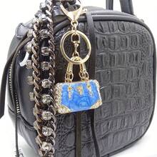 Mini Handbag Enamel Keychain Shiny Rhinestone Key Ring Wallet Bag Backpack Car Pendant Decoration Women's Gift - Họa tiết mây trắng - Xem 2