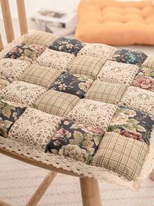 1pc Countryside Style Thickened Chair Cushion, Contrast Color Design, Tie-Fastened, Suitable For Dining Room, Bedroom, Indoor & Outdoor Chair, Soft & Comfortable, Easy To Clean - Green - View 5