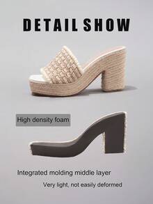 绳带坡跟厚底凉鞋，系带露趾，夏季度假休闲高跟白色日常时尚轻便舒适女鞋 - 白色 - 查看 7