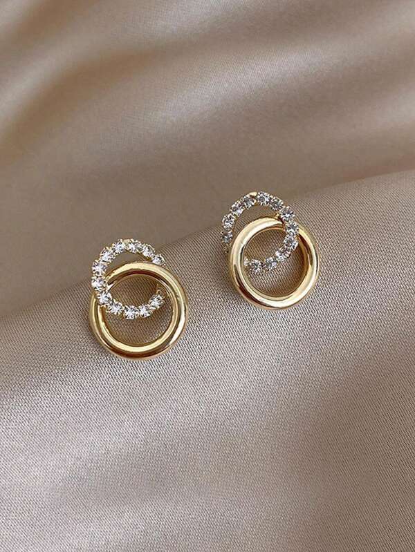 زوج من أقراط الفضة الإسترلينية 925 ذات تصميم هندسي مزدوج، مرصعة بأحجار الزركونيا الاصطناعية اللامعة، مجوهرات عالية الجودة مناسبة للاستخدام اليومي ، هدية أعراس للأحباب