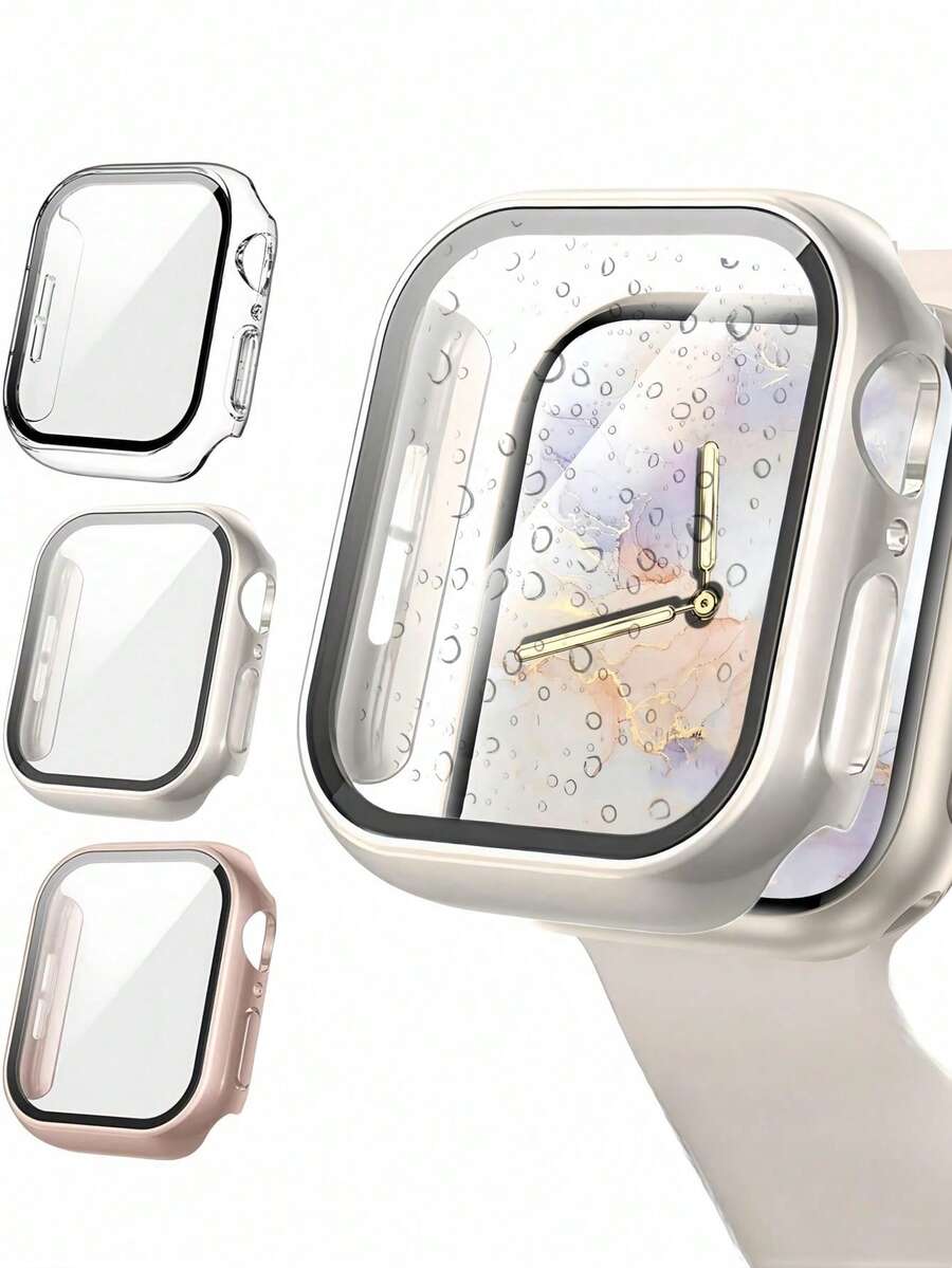 3件組 3合1 鋼化玻璃螢幕保護膜保護殼，相容 49mm/46mm/42mm/45mm/44mm/41mm/40mm，超薄全包覆硬 PC 高清保護殼，適用於 Series 11/10/9/8/SE2/7/6/SE/5/4/3/2/1，返校季