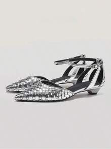 Damen Spitze Zehen Slip-On Sandalen, exquisites französisches Design, hochwertige Webstruktur, weiche Sohlen, Riemen, einzigartig asymmetrische Absätze, Sommermode