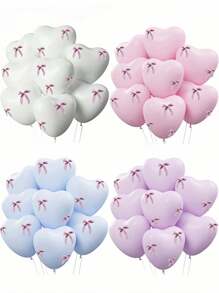 Set de 34 globos de látex con forma de corazón de colores blanco, azul, rosa y morado, con decoración de lazo rosa, para decoración de fondo de compromisos, aniversarios, Día de San Valentín, bodas, fiestas de cumpleaños y suministros de decoración para fiestas