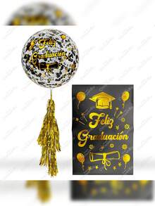 Globo Burbuja Cristal Decorativo Personalizado Con Stickers Pegatinas Mi Graduación Arreglo para Ceremonias de Graduación con Borlas de Papel Metálico GRUPO CARNAVALLIA - Dorado - Ver 10