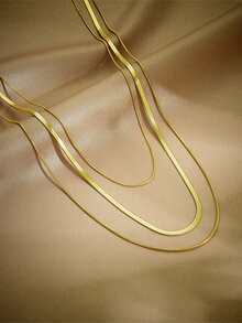 1pc Stainless Steel 3 Layer Versatile Multi-Layered Necklace, Suitable As Gift For Holidays - Yellow Gold - View 2