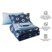 7-Piece Reversible Bed In A Bag Comforter Set With Sheets, Blue Floral, Queen - Hải quân Geo - Xem 3